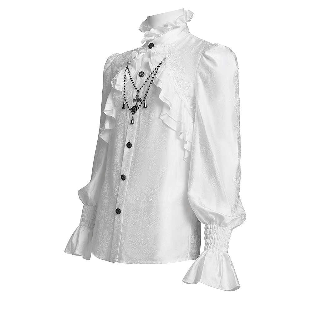 Elegant Victorian Gothic Ruffled Long Sleeve White Shirt