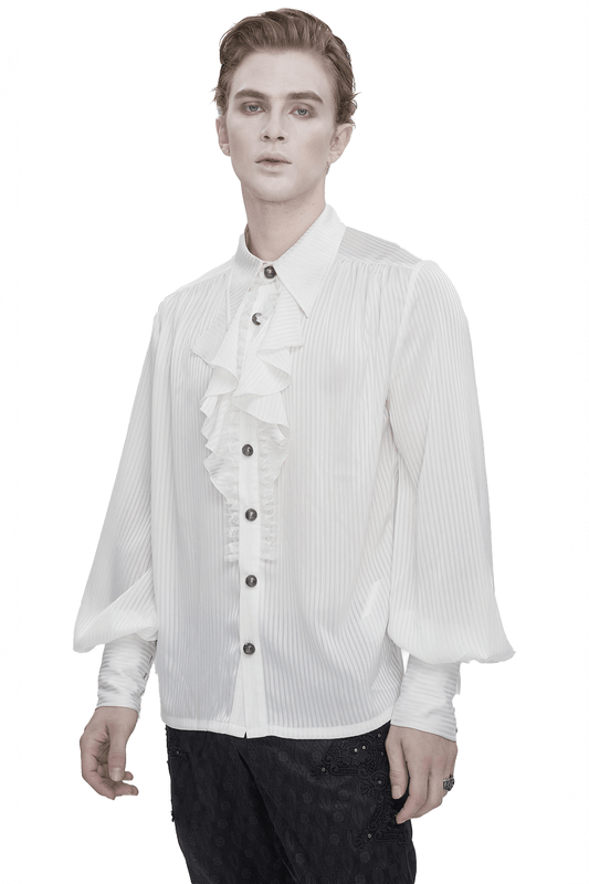 Elegant Victorian Inspired Pleated Ruffle Shirt With Buttons