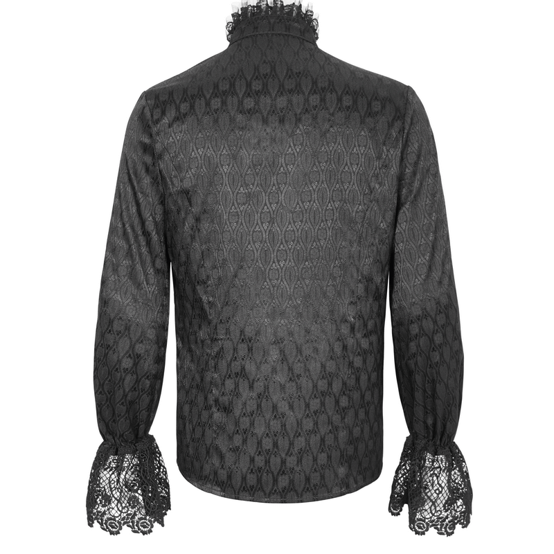 Elegant Victorian Lace-Trimmed High-Collar Black Shirt