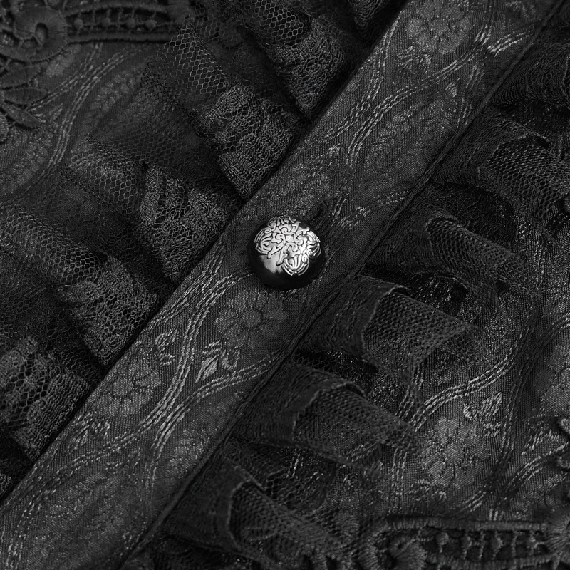 Elegant Victorian Lace-Trimmed High-Collar Black Shirt