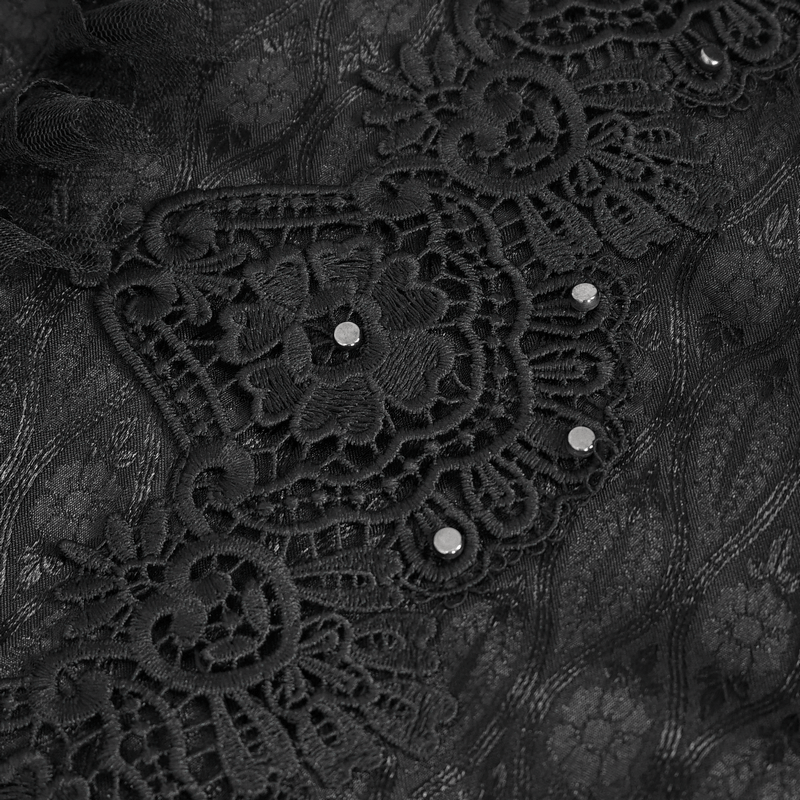 Elegant Victorian Lace-Trimmed High-Collar Black Shirt