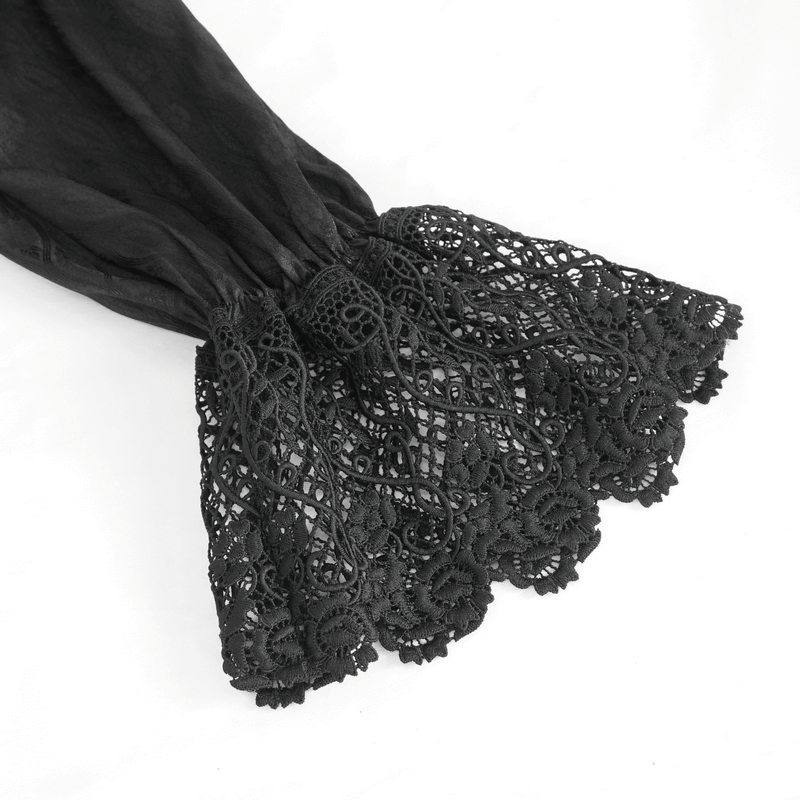 Elegant Victorian Lace-Trimmed High-Collar Black Shirt