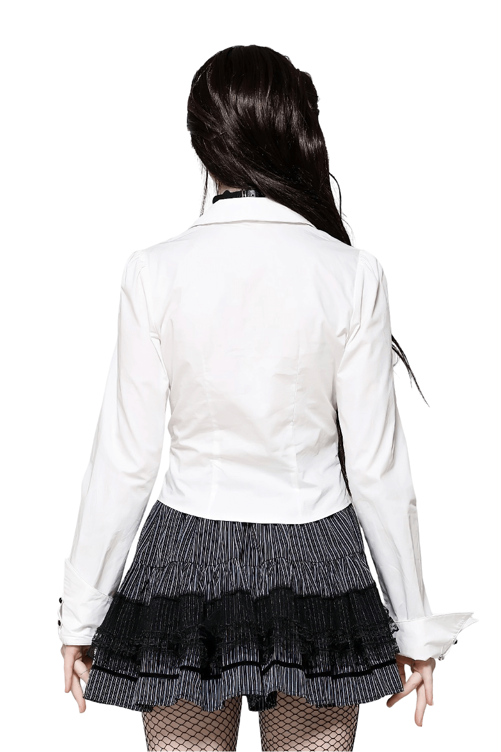 Elegant White Ruffled Blouse with Button Detailing