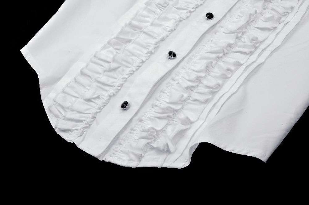 Elegant White Ruffled Blouse with Button Detailing