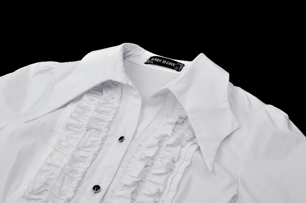 Elegant White Ruffled Blouse with Button Detailing
