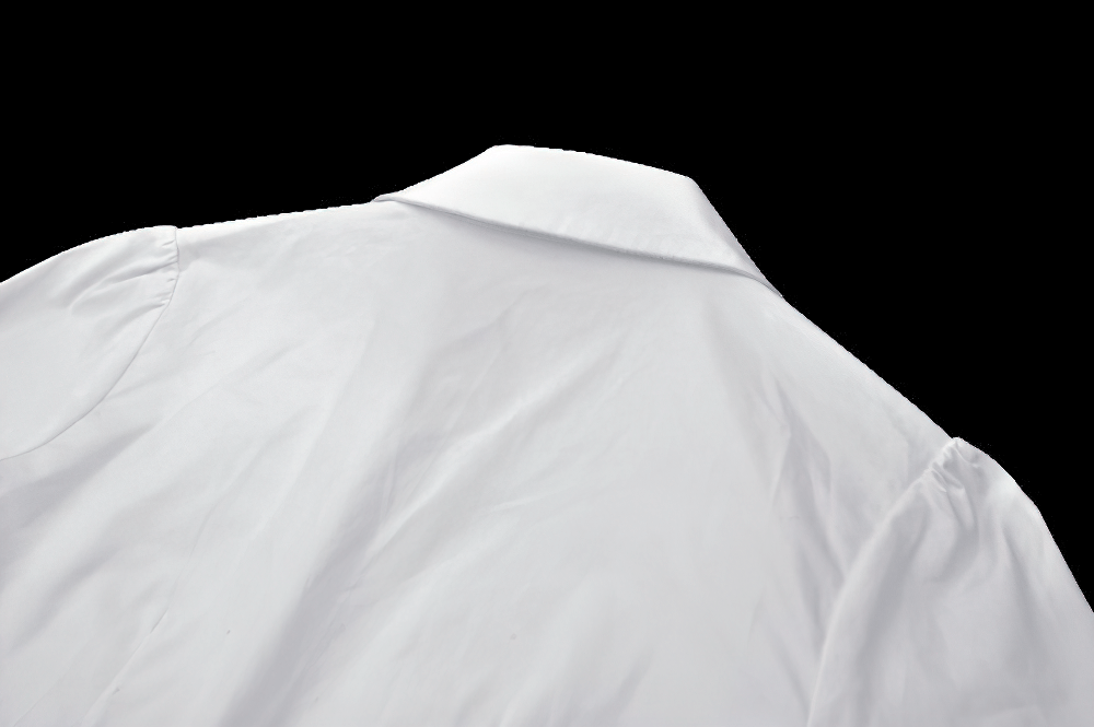 Elegant White Ruffled Blouse with Button Detailing