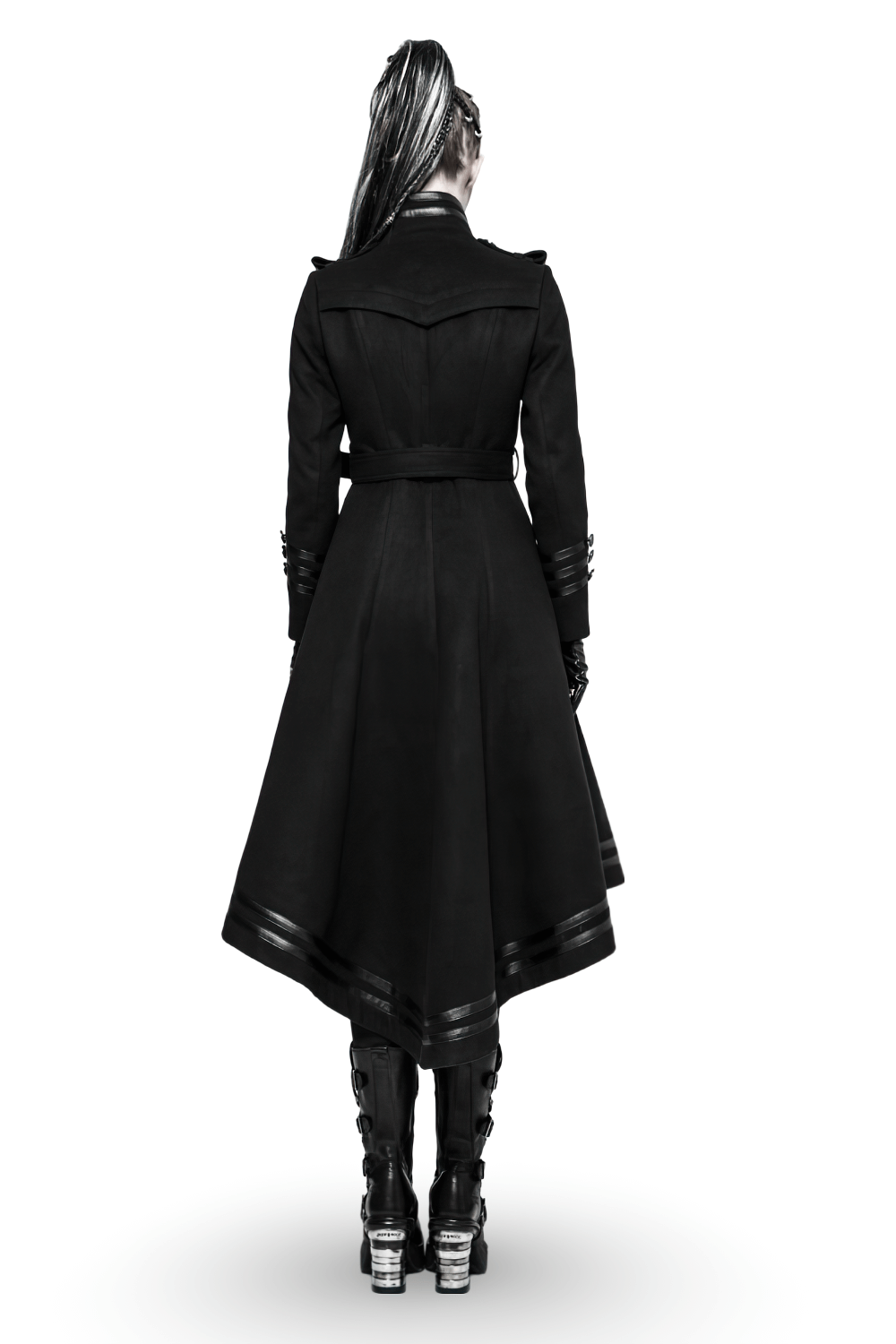 Elegant Women Gothic Black Coat with Ribbon and Pockets
