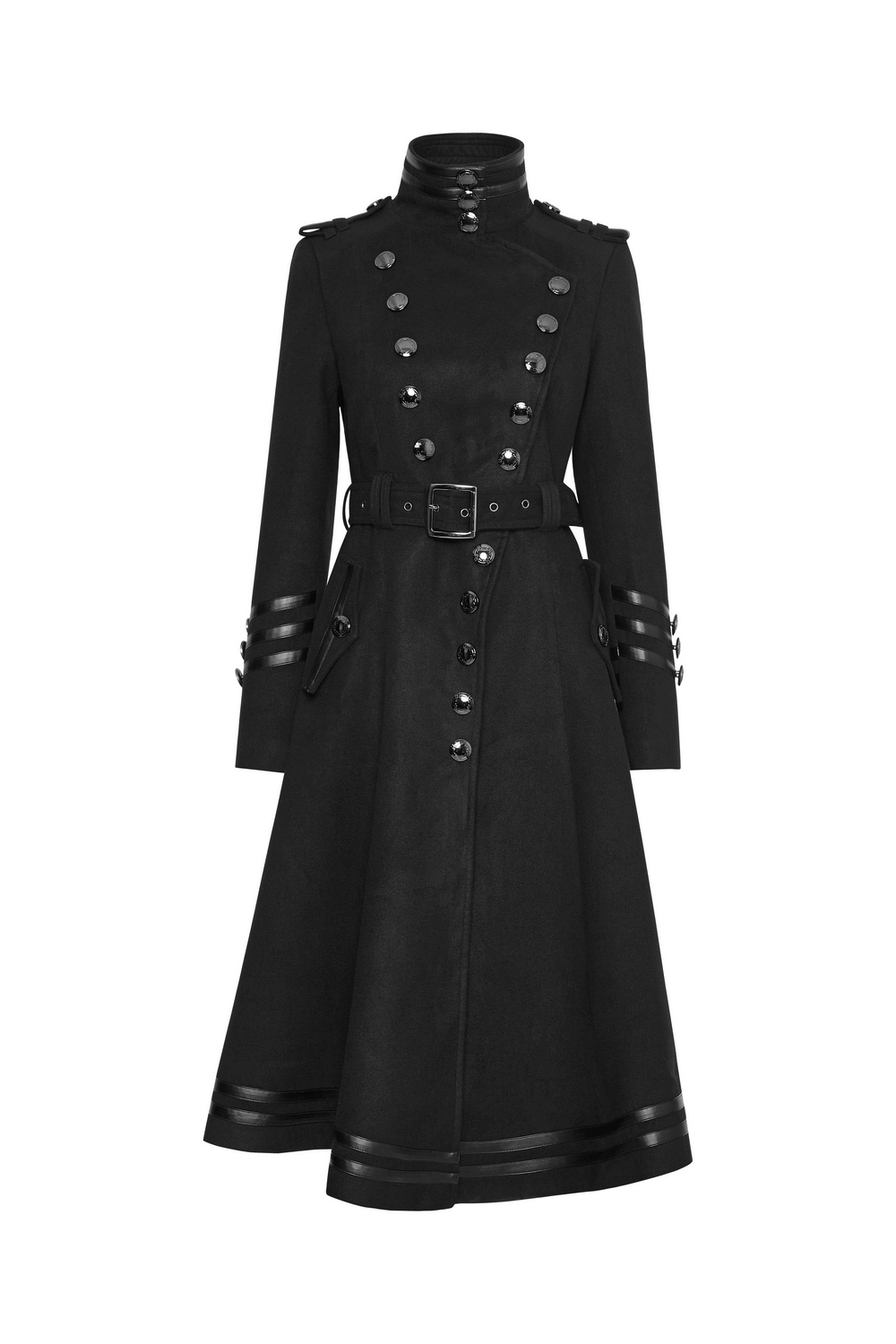 Elegant Women Gothic Black Coat with Ribbon and Pockets