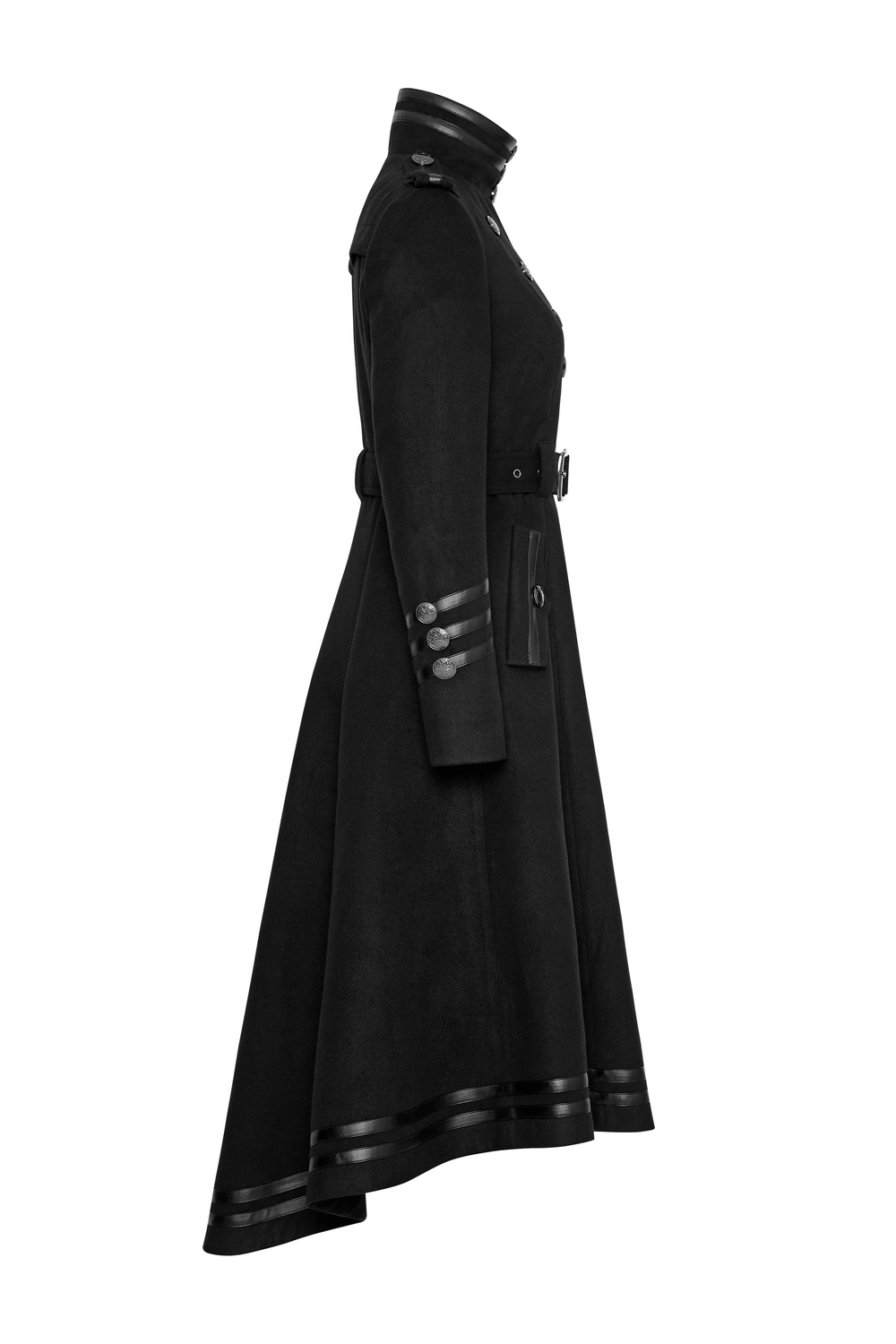 Elegant Women Gothic Black Coat with Ribbon and Pockets