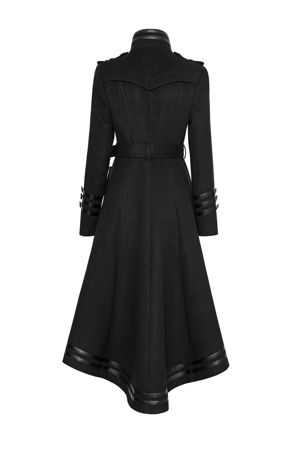 Elegant Women Gothic Black Coat with Ribbon and Pockets