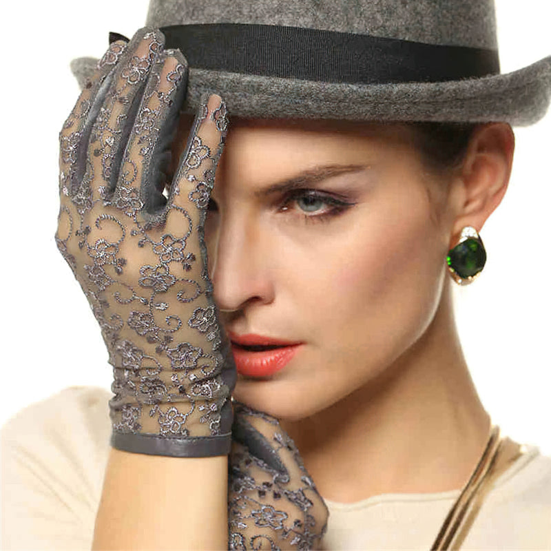 Elegant Women's Genuine Leather Gloves / Ladies Thin Non-slip Lace Gloves