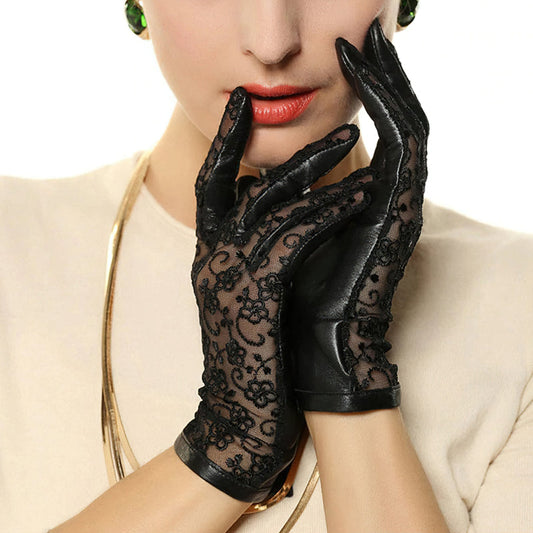 Elegant Women's Genuine Leather Gloves / Ladies Thin Non-slip Lace Gloves