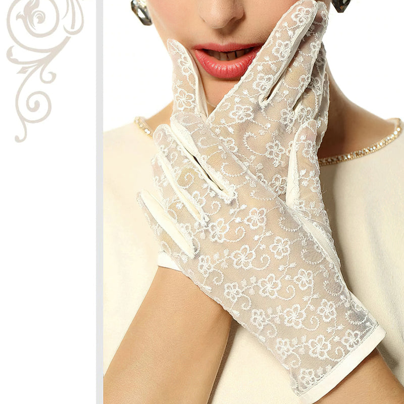 Elegant Women's Genuine Leather Gloves / Ladies Thin Non-slip Lace Gloves