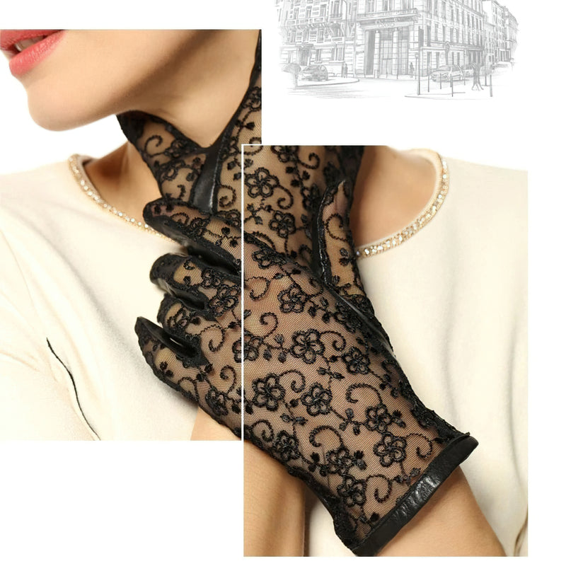 Elegant Women's Genuine Leather Gloves / Ladies Thin Non-slip Lace Gloves