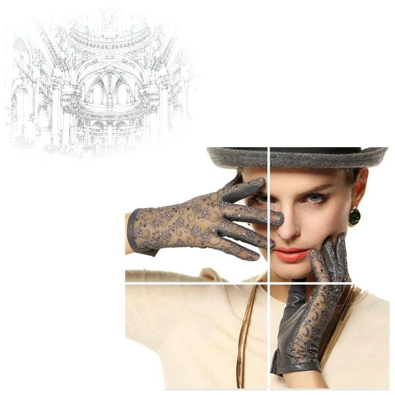 Elegant Women's Genuine Leather Gloves / Ladies Thin Non-slip Lace Gloves