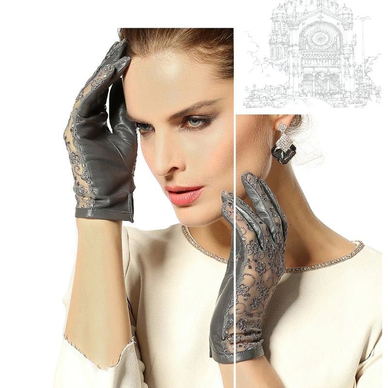 Elegant Women's Genuine Leather Gloves / Ladies Thin Non-slip Lace Gloves