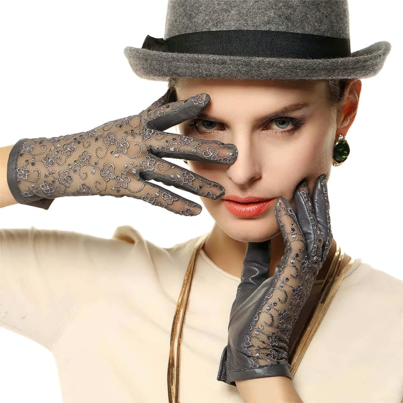 Elegant Women's Genuine Leather Gloves / Ladies Thin Non-slip Lace Gloves