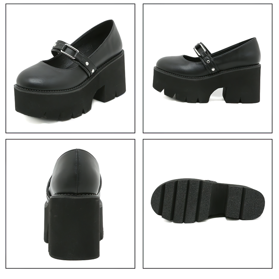Elegant Women's Lolita Shoes / Black Lolita Mary Jane Shoes / Aesthetic PU Leather Shoes For Girl