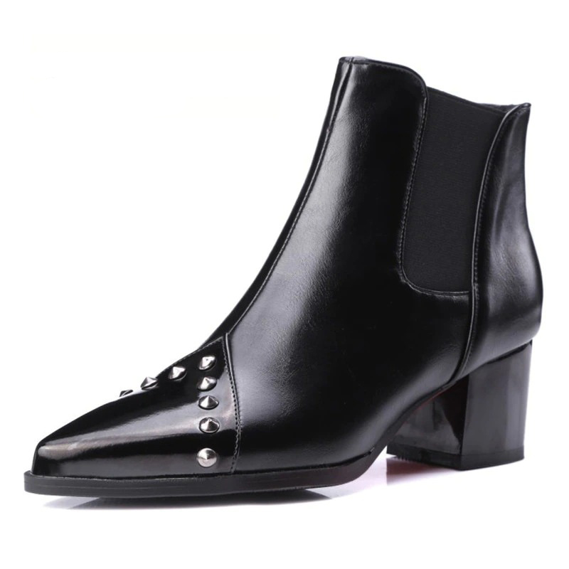 Elegant Women's Pointed Thick Ankle Boots / Casual Ladies Shoes with Spikes