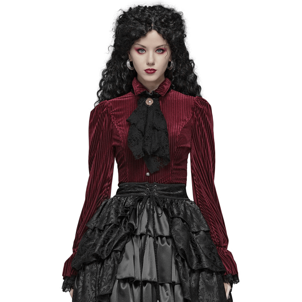 Elegant Women's Striped Velvet Corset Shirt in Gothic Style