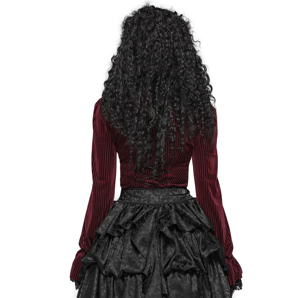 Elegant Women's Striped Velvet Corset Shirt in Gothic Style