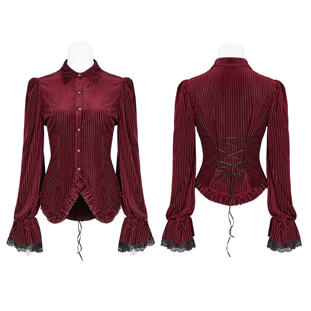Elegant Women's Striped Velvet Corset Shirt in Gothic Style