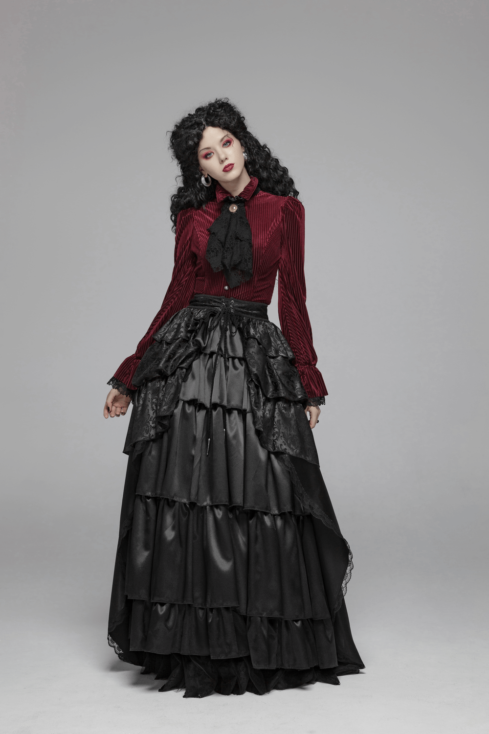 Elegant Women's Striped Velvet Corset Shirt in Gothic Style