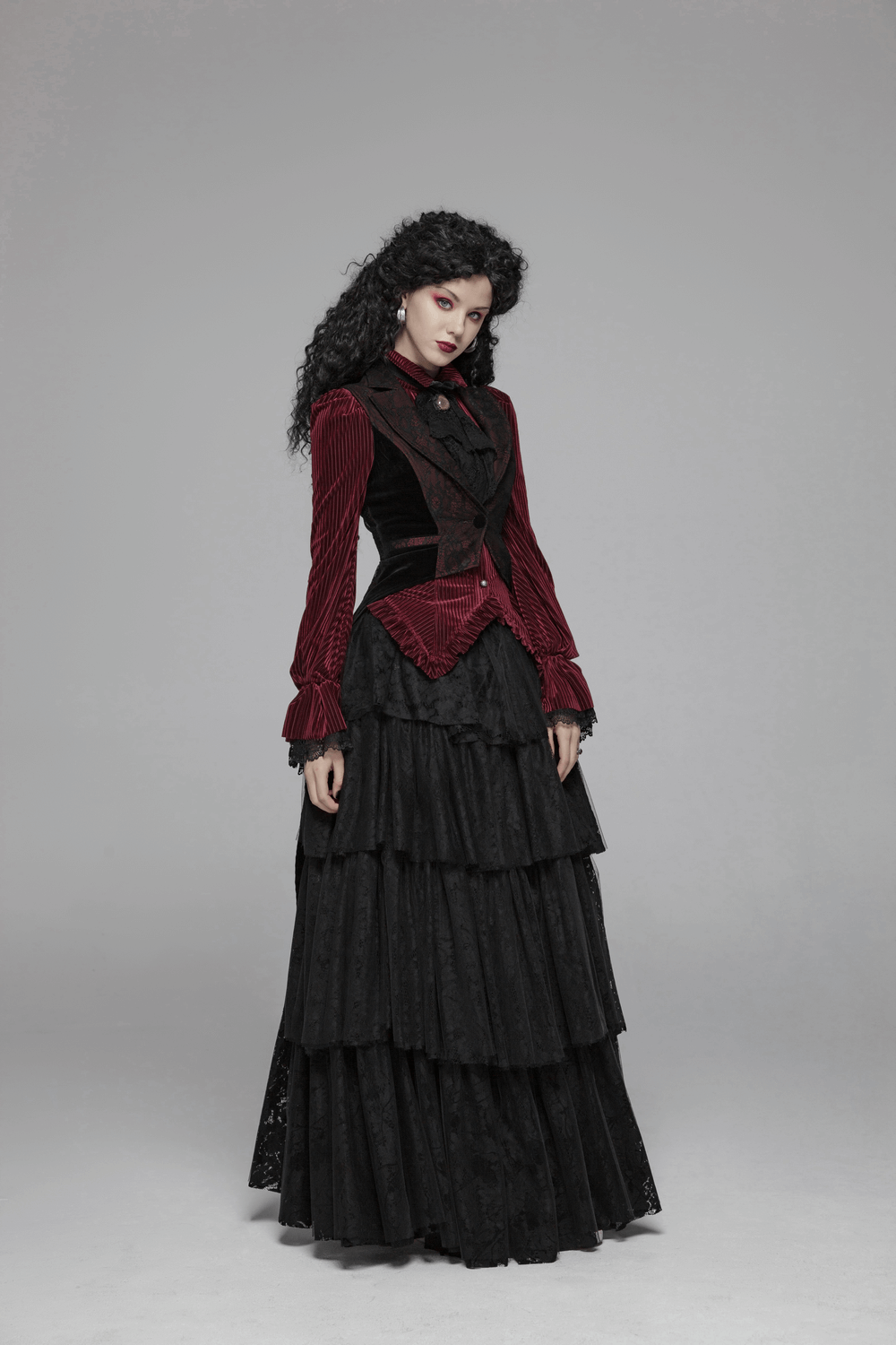 Elegant Women's Striped Velvet Corset Shirt in Gothic Style