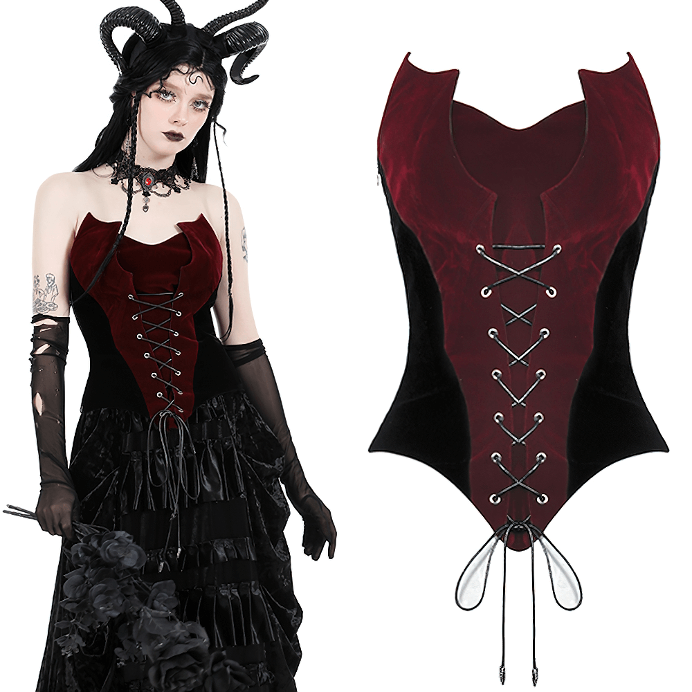 Elegant Women's Velvet Corset with Lace Up Front