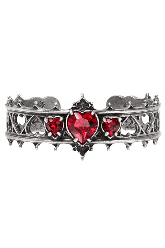 Elizabethan Pewter Bracelet with Ruby Austrian Hearts