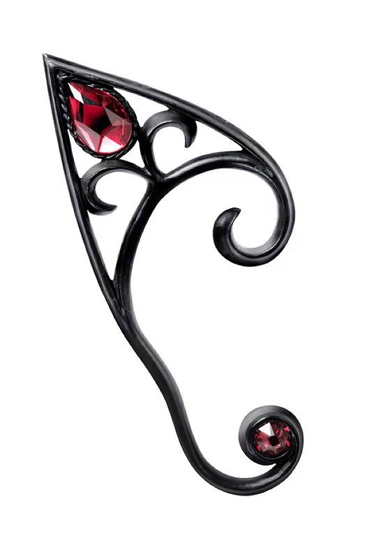 Elvyn Pewter Earwrap with Red Crystals - Gothic Ear Jewelry