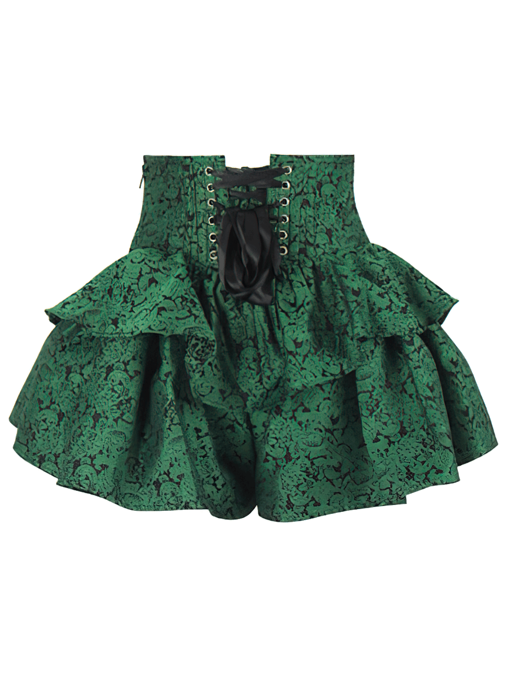 Emerald Green Brocade Corset Mini Skirt with Ruffles