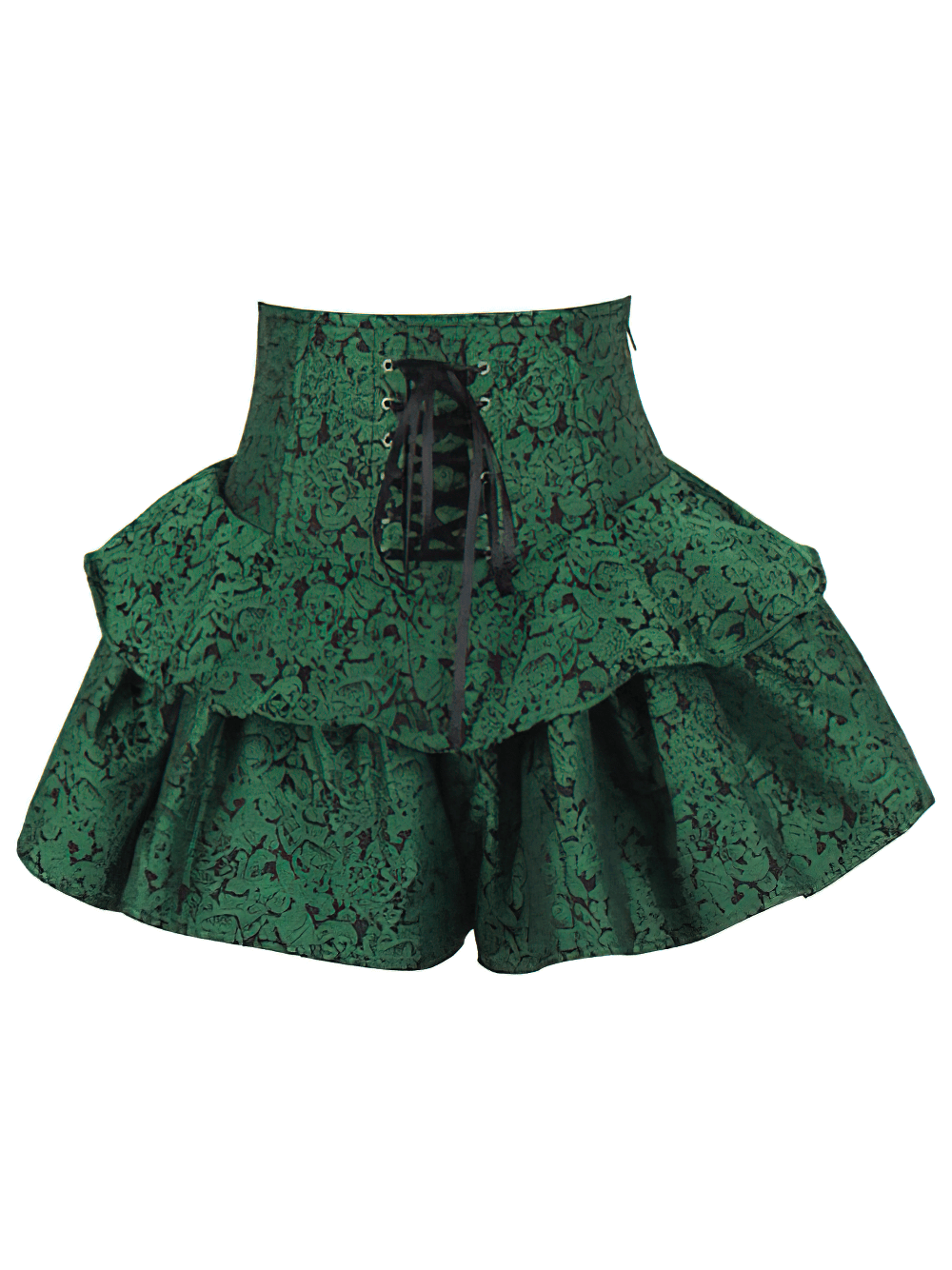 Emerald Green Brocade Corset Mini Skirt with Ruffles