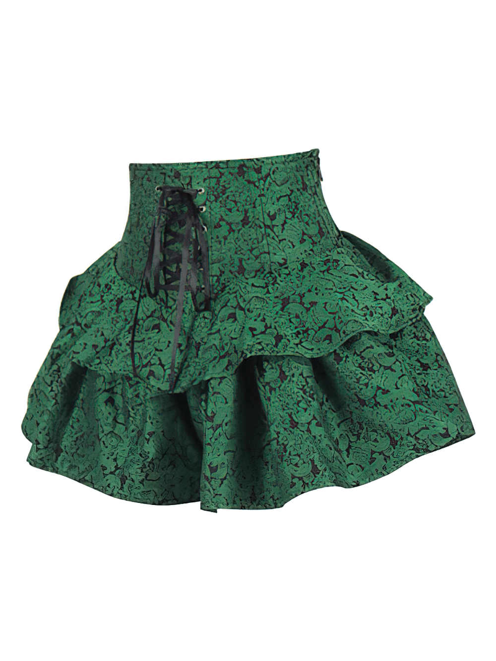 Emerald Green Brocade Corset Mini Skirt with Ruffles