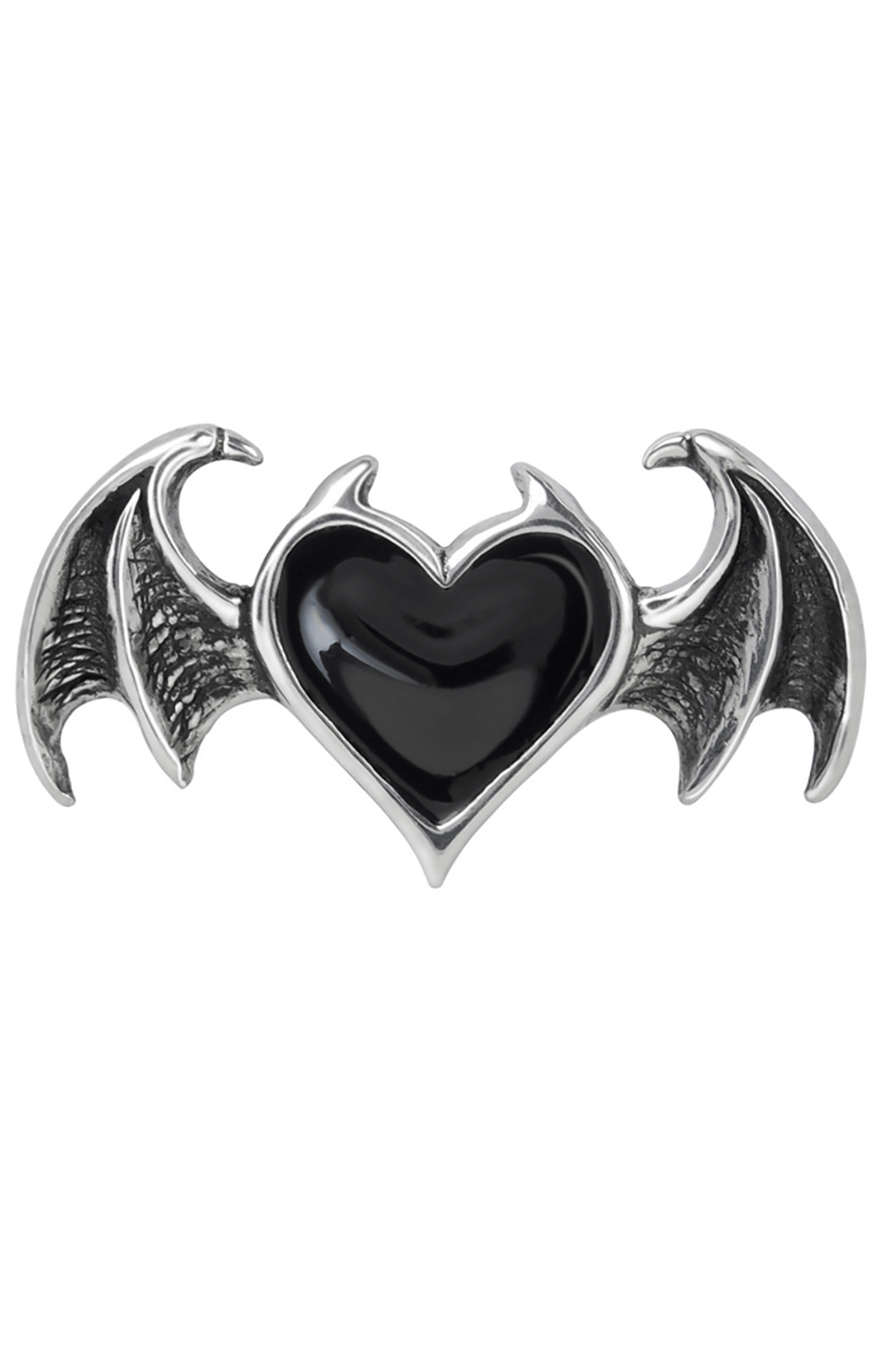 Enchant Black Heart Ring with Bat Wings Design