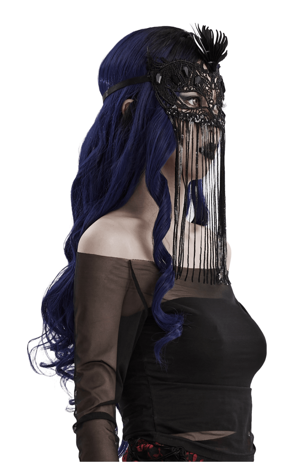 Enchanting Lace Eye Mask with Sequin Tassels and 3D Pteris