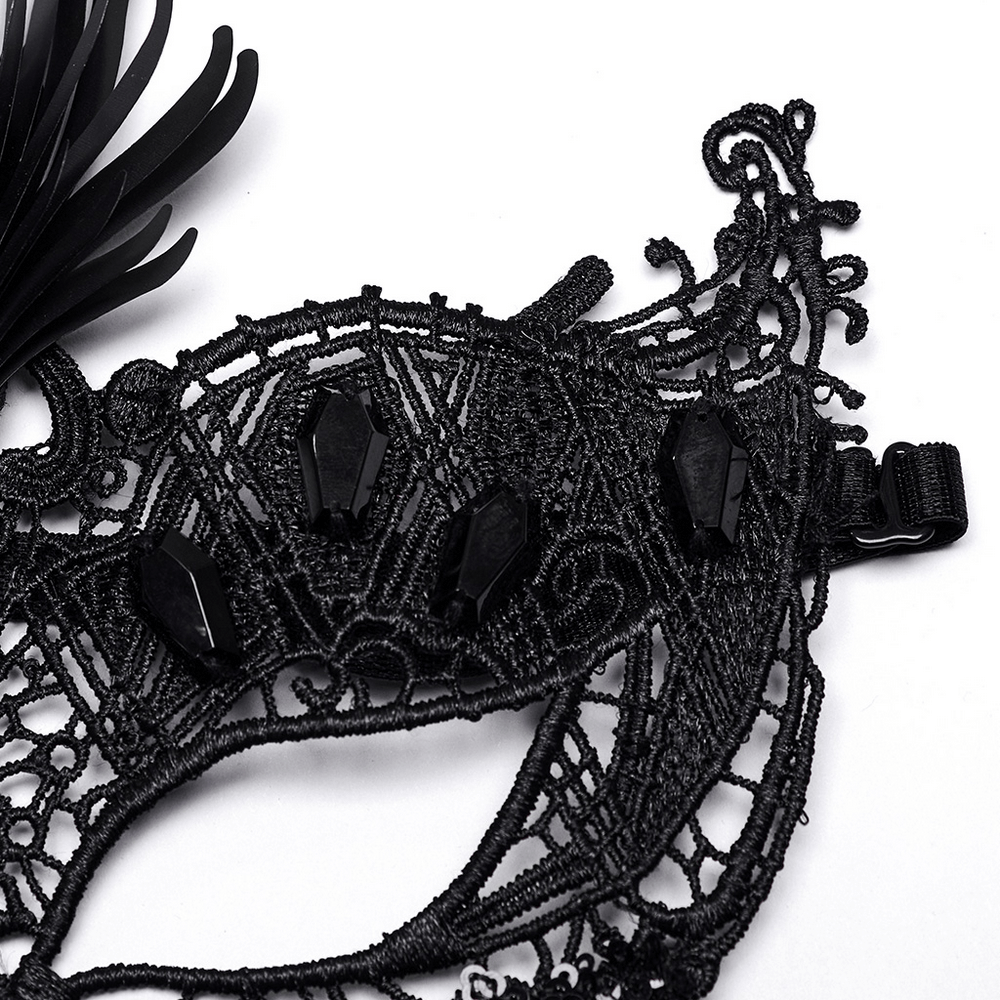Enchanting Lace Eye Mask with Sequin Tassels and 3D Pteris