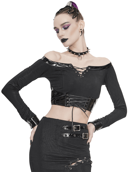 Enchanting Off-Shoulder Crop Top / Gothic Punk Long Sleeve Crop Top