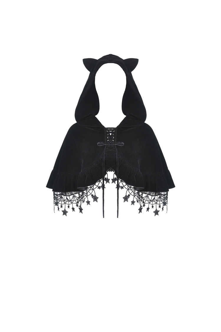 Enchanting Velvet Cat Ear Cape with Star Tassels