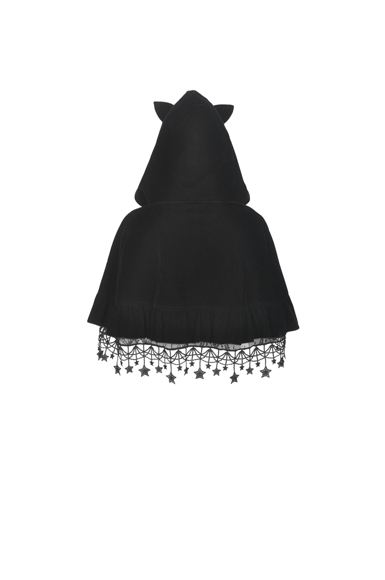 Enchanting Velvet Cat Ear Cape with Star Tassels