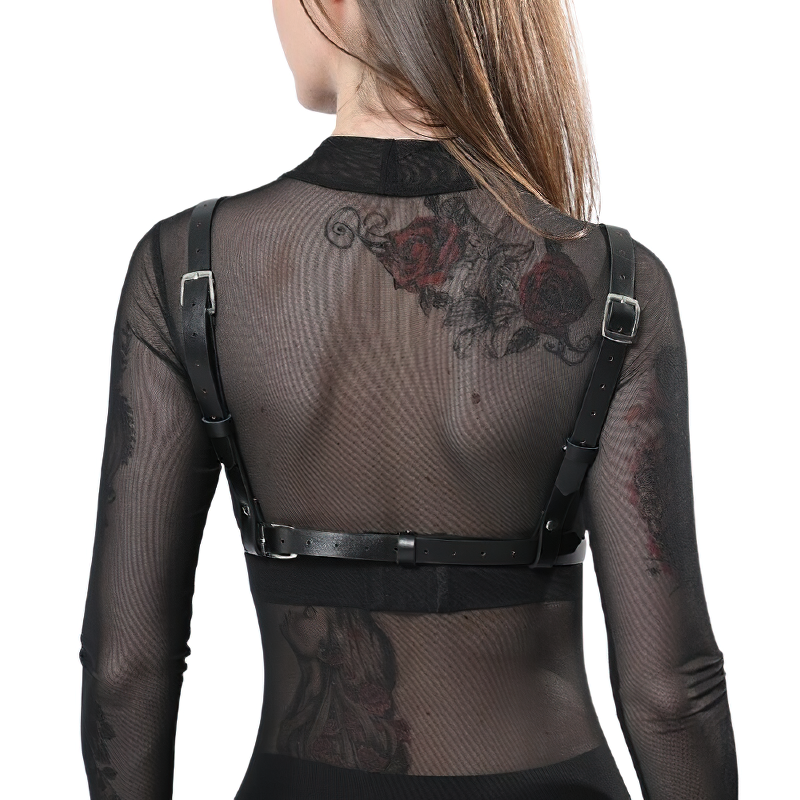 Erotic Fashion Women's BDSM Body Bra / Sexy Gothic PU Leather Bra Garter Belt