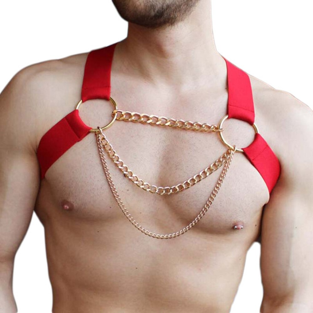 Erotic Men's Chest Harness Lingerie with Chain / Punk Body Bondage Belt / BDSM Accessories