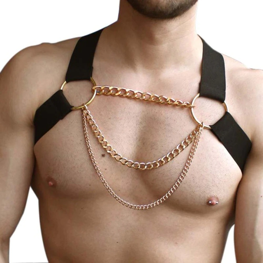 Erotic Men's Chest Harness Lingerie with Chain / Punk Body Bondage Belt / BDSM Accessories