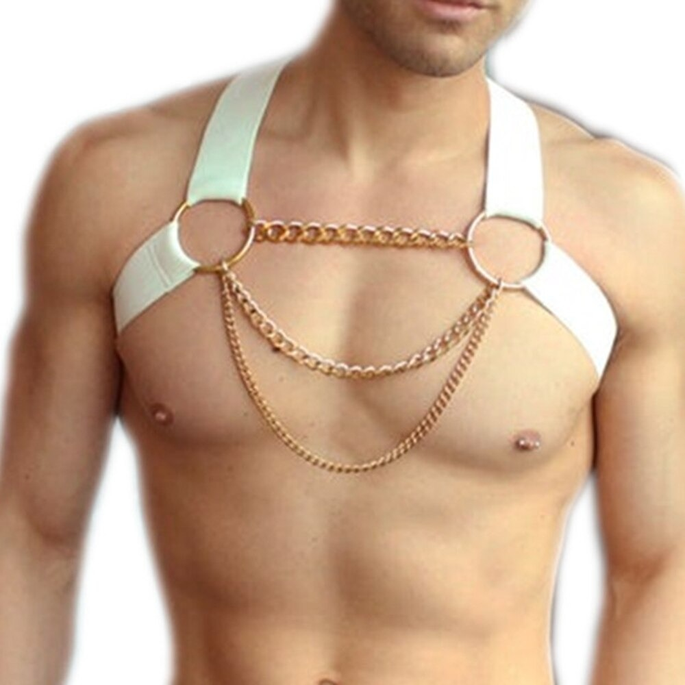 Erotic Men's Chest Harness Lingerie with Chain / Punk Body Bondage Belt / BDSM Accessories