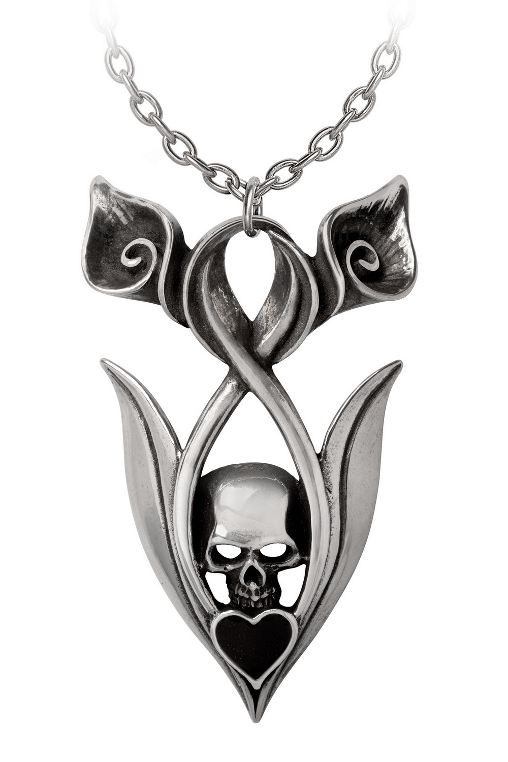 "Eternal Peace" Skull and Lily Pendant with Satin Ribbon
