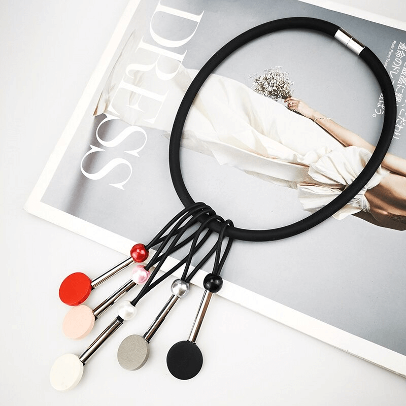 Ethnic Necklaces For Women with Multicolor Beads / Handmade Elasticity Silicone Choker