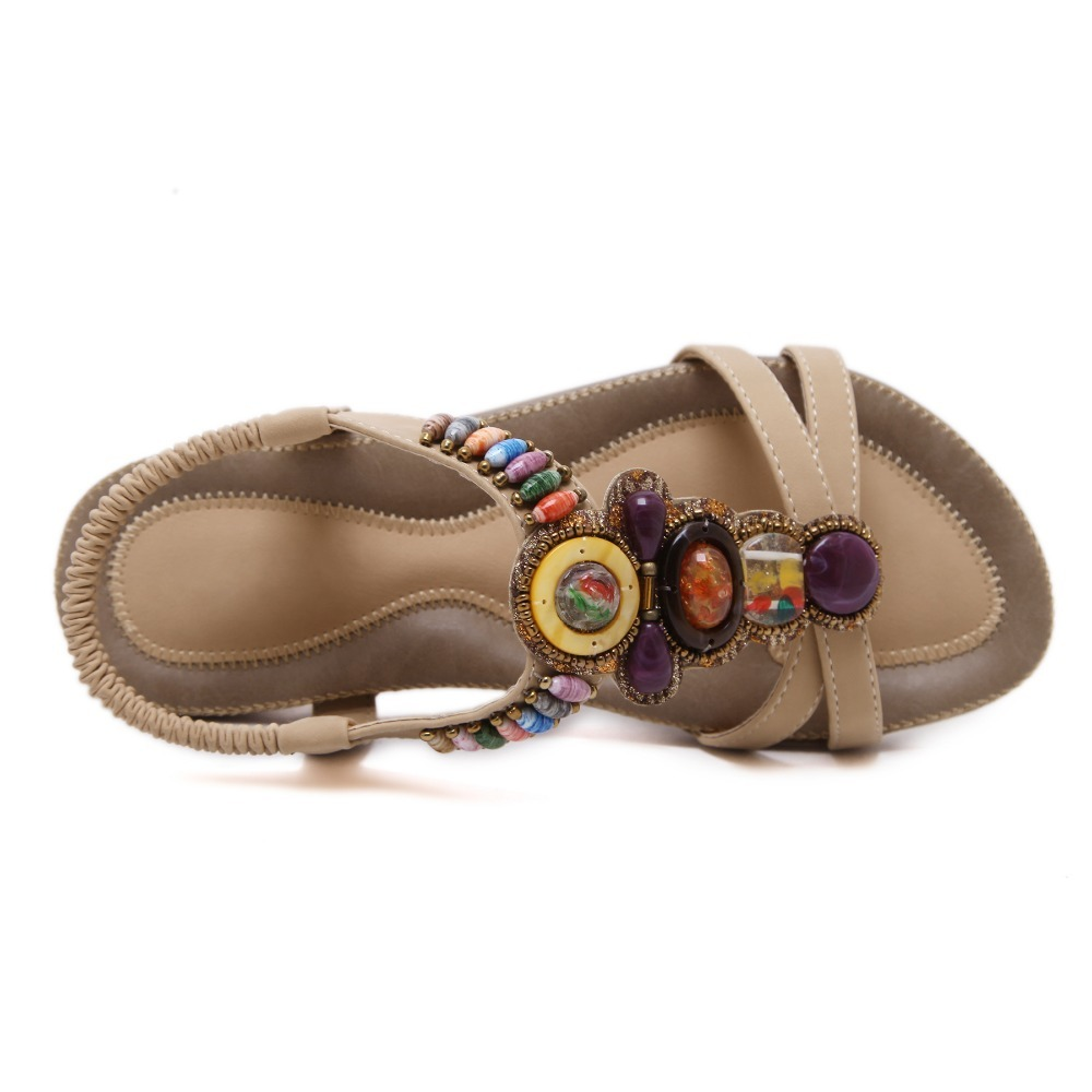 Ethnic Style Women's Beaded Sandals / Ladies Leisure PU Leather Summer Shoes