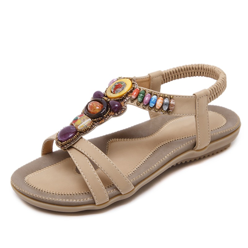 Ethnic Style Women's Beaded Sandals / Ladies Leisure PU Leather Summer Shoes