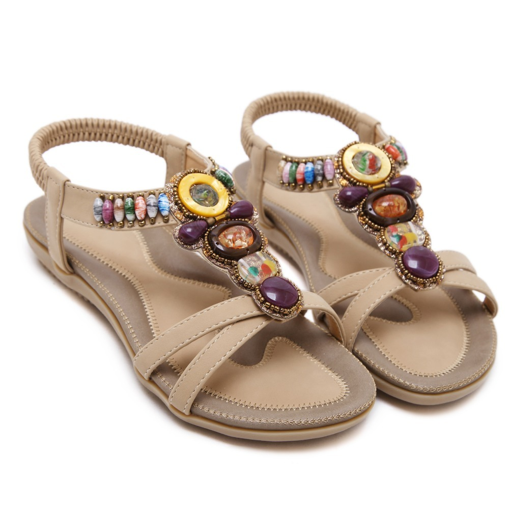 Ethnic Style Women's Beaded Sandals / Ladies Leisure PU Leather Summer Shoes