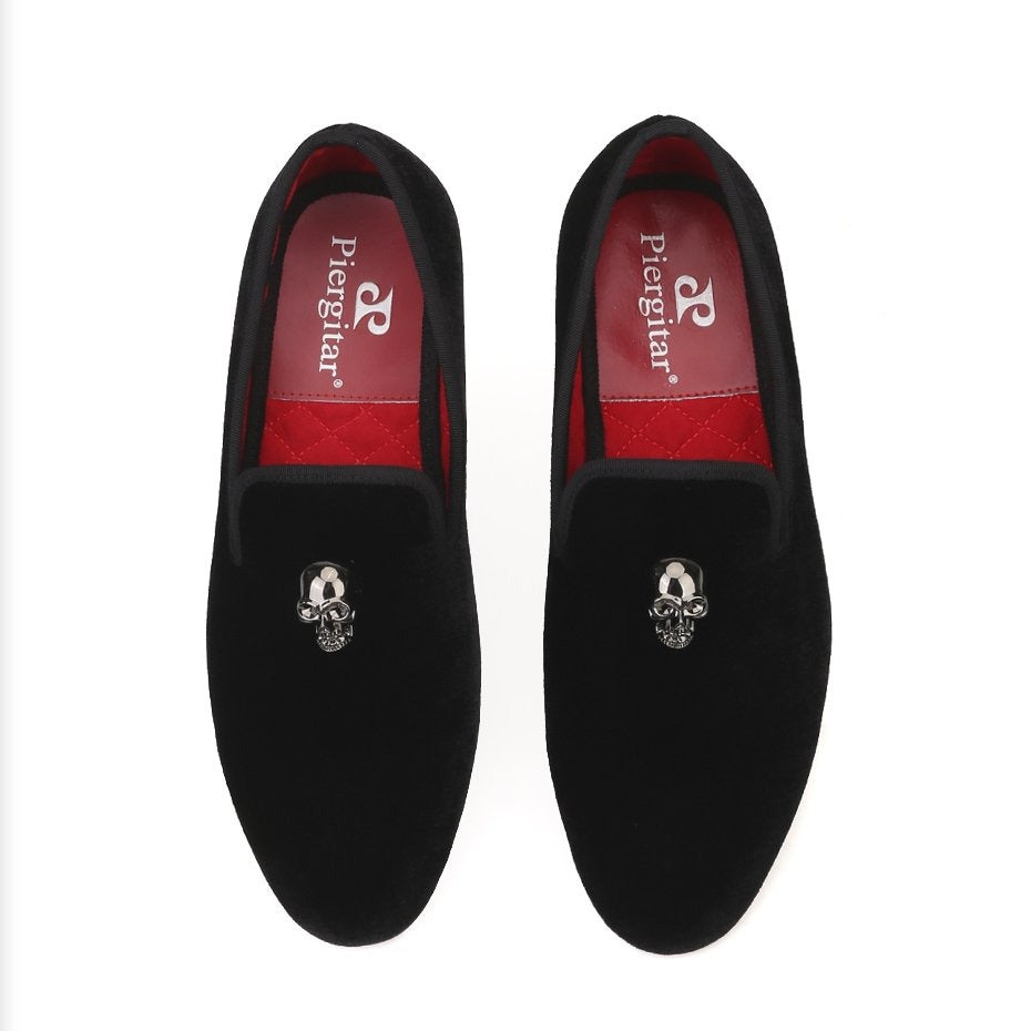 Exclusive Men Skull Buckle Rock Style Velvet Loafers / Rock and Roll outfits for guys